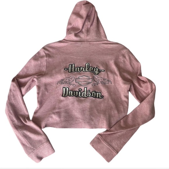 Harley Davidson Cropped Knit Hoodie Top - Picture 6 of 7
